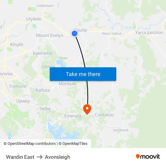 Wandin East to Avonsleigh map