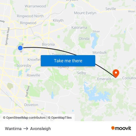 Wantirna to Avonsleigh map