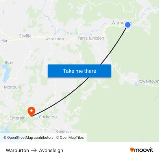 Warburton to Avonsleigh map