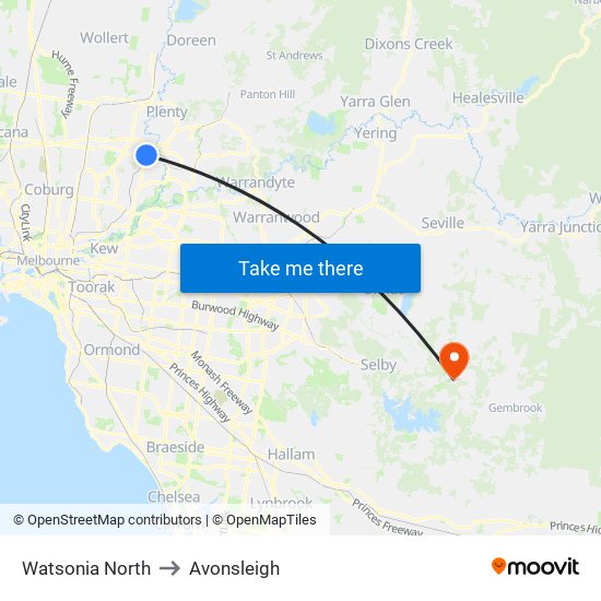 Watsonia North to Avonsleigh map