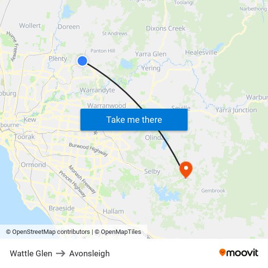 Wattle Glen to Avonsleigh map