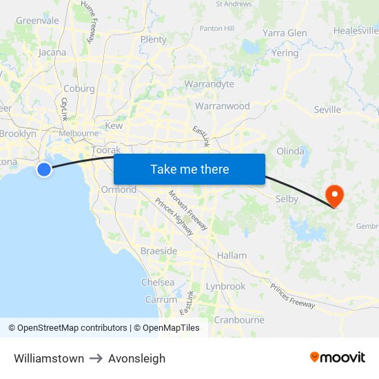 Williamstown to Avonsleigh map