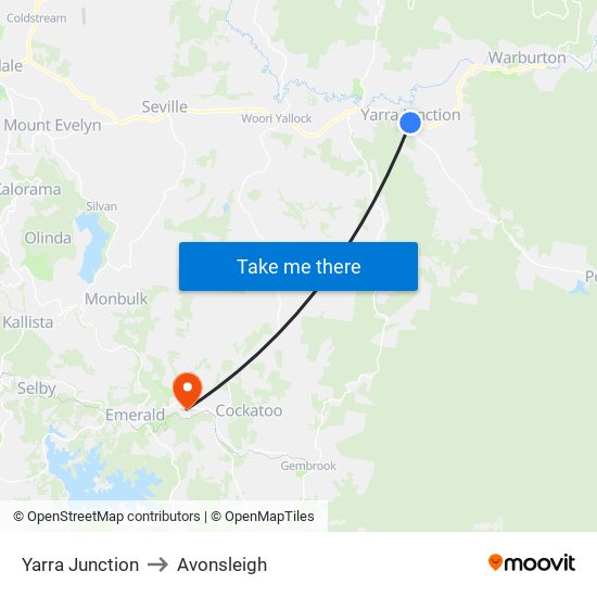 Yarra Junction to Avonsleigh map