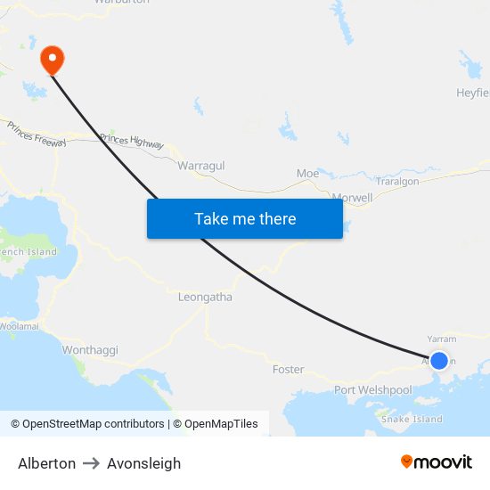 Alberton to Avonsleigh map