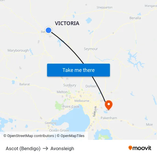Ascot (Bendigo) to Avonsleigh map
