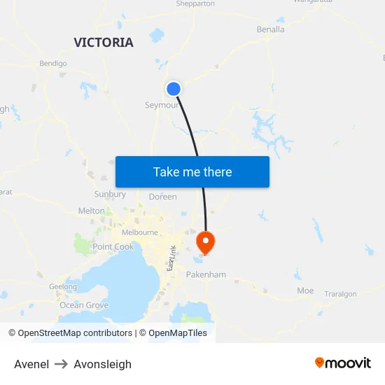 Avenel to Avonsleigh map