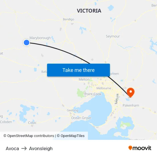 Avoca to Avonsleigh map