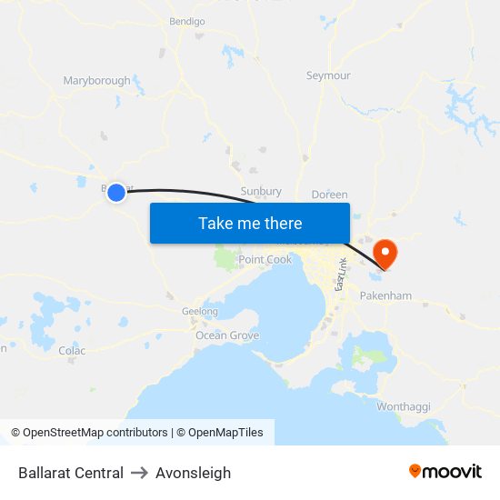 Ballarat Central to Avonsleigh map