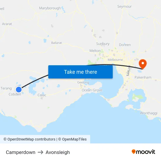 Camperdown to Avonsleigh map