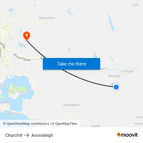 Churchill to Avonsleigh map