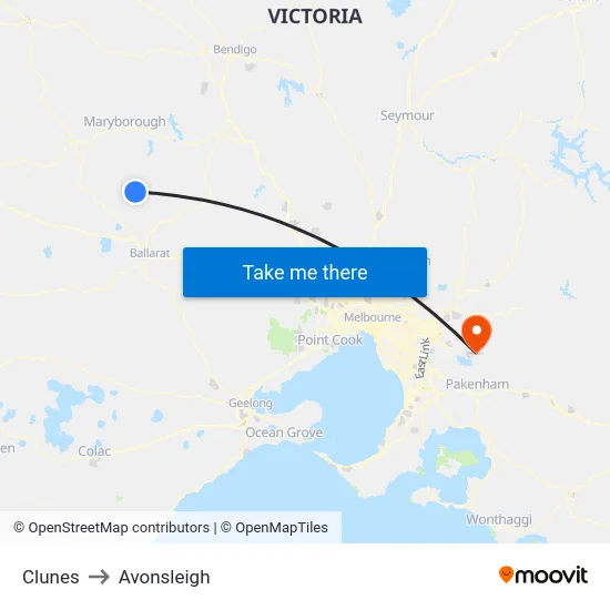 Clunes to Avonsleigh map