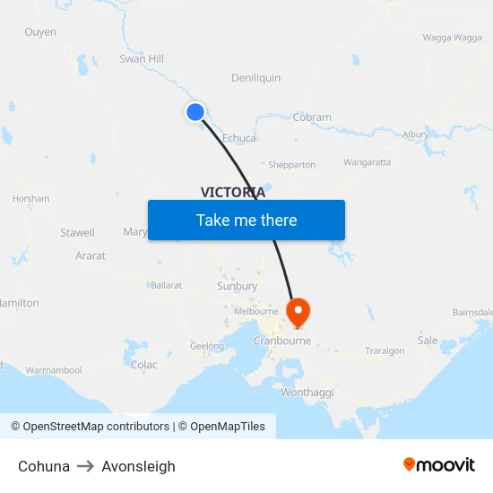 Cohuna to Avonsleigh map