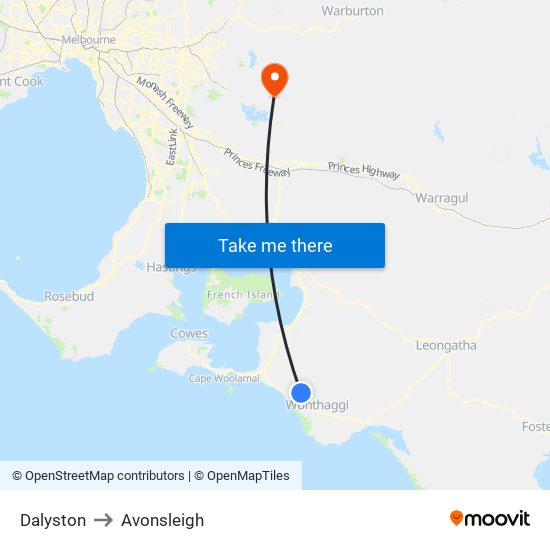 Dalyston to Avonsleigh map