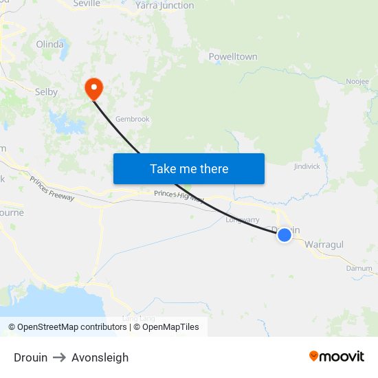 Drouin to Avonsleigh map