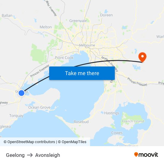 Geelong to Avonsleigh map