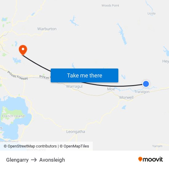 Glengarry to Avonsleigh map