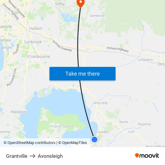 Grantville to Avonsleigh map