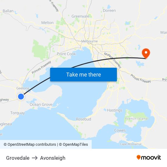 Grovedale to Avonsleigh map