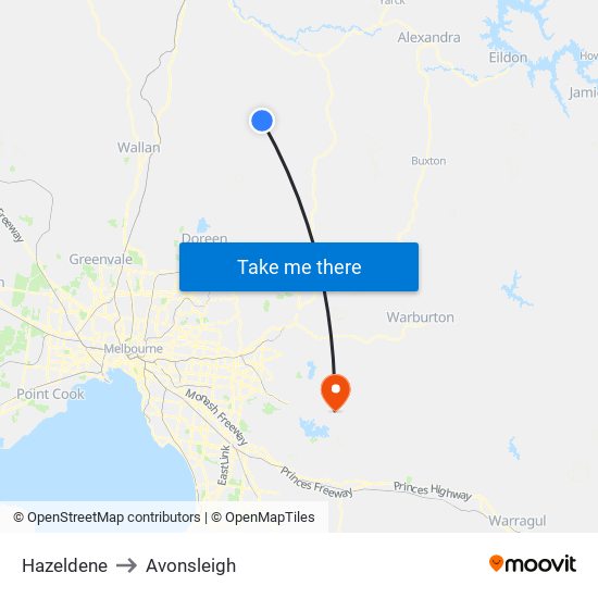 Hazeldene to Avonsleigh map