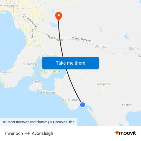 Inverloch to Avonsleigh map