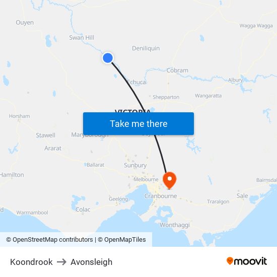 Koondrook to Avonsleigh map
