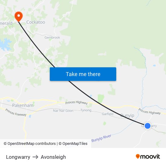 Longwarry to Avonsleigh map