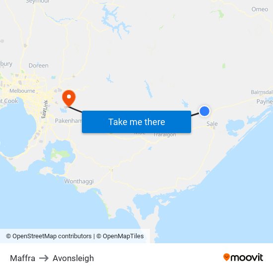 Maffra to Avonsleigh map