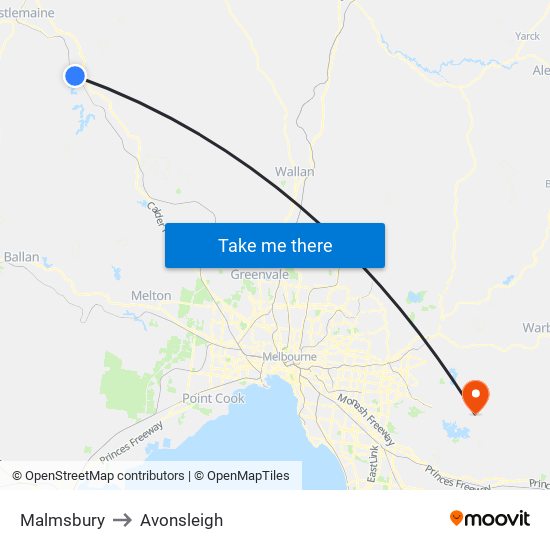 Malmsbury to Avonsleigh map