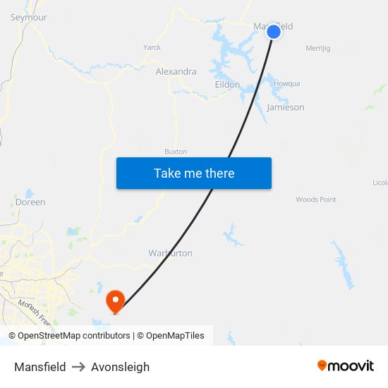 Mansfield to Avonsleigh map