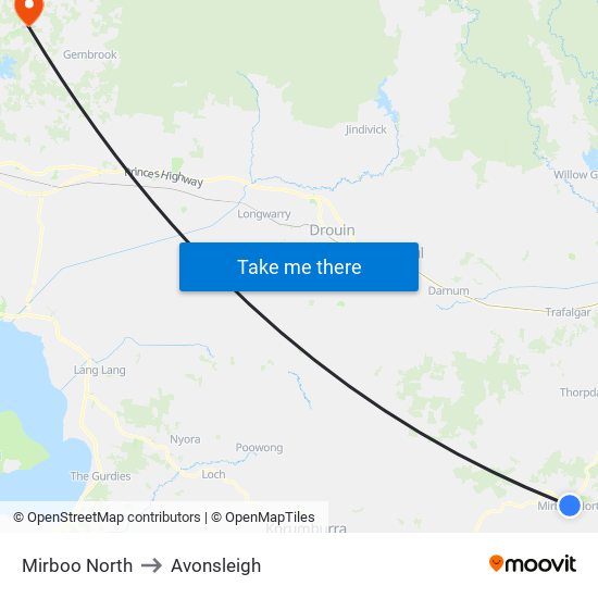 Mirboo North to Avonsleigh map