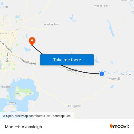 Moe to Avonsleigh map