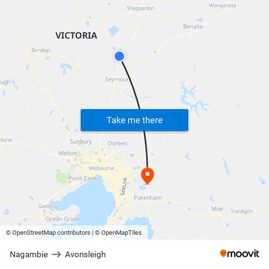 Nagambie to Avonsleigh map