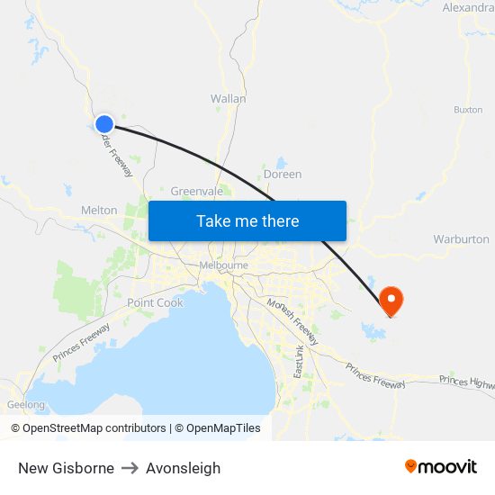 New Gisborne to Avonsleigh map