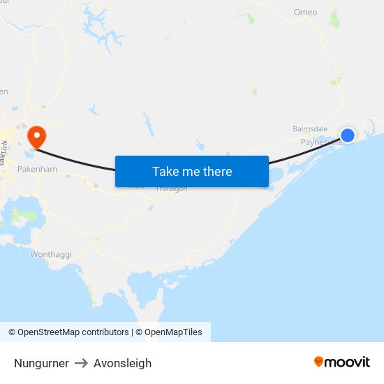 Nungurner to Avonsleigh map