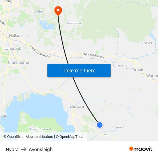 Nyora to Avonsleigh map