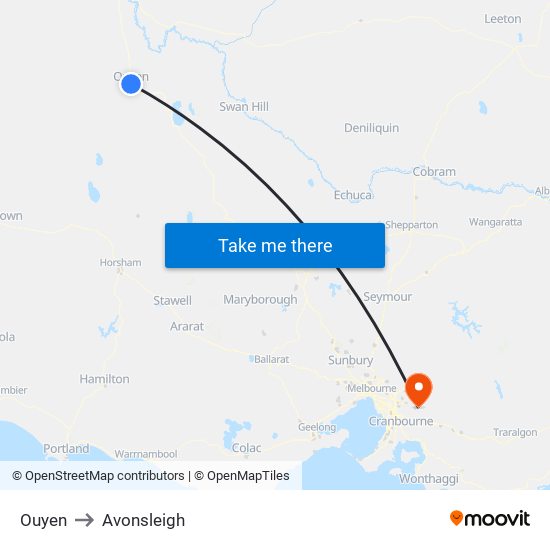 Ouyen to Avonsleigh map