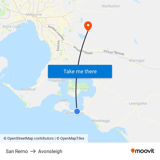 San Remo to Avonsleigh map