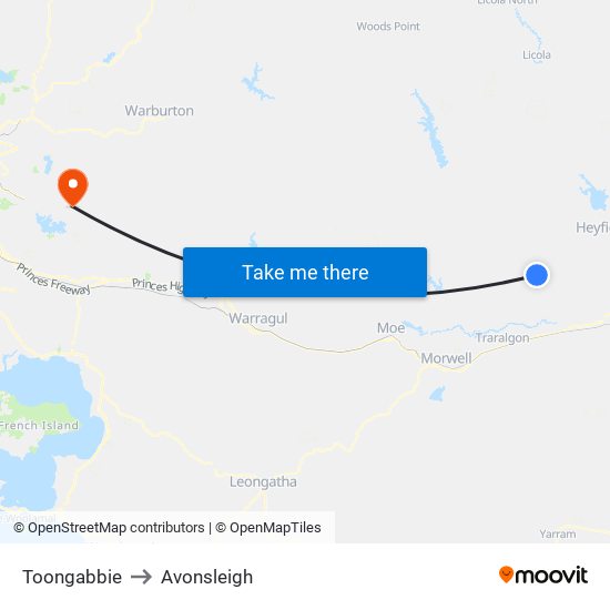 Toongabbie to Avonsleigh map