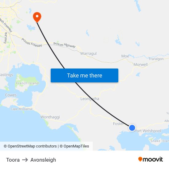 Toora to Avonsleigh map