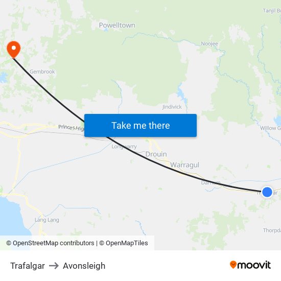 Trafalgar to Avonsleigh map