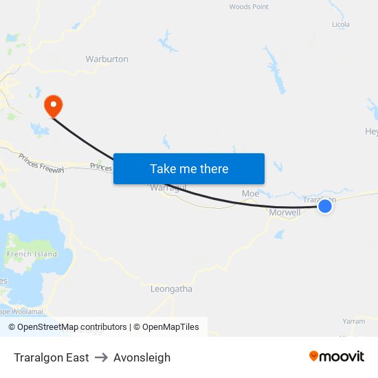 Traralgon East to Avonsleigh map