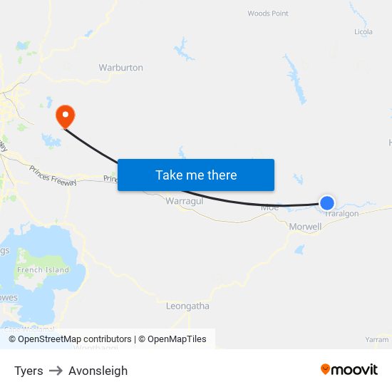 Tyers to Avonsleigh map