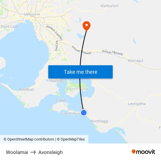 Woolamai to Avonsleigh map