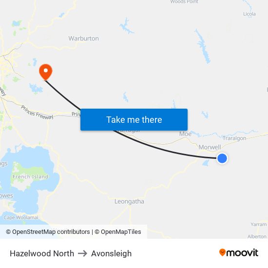 Hazelwood North to Avonsleigh map