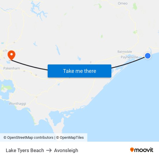 Lake Tyers Beach to Avonsleigh map