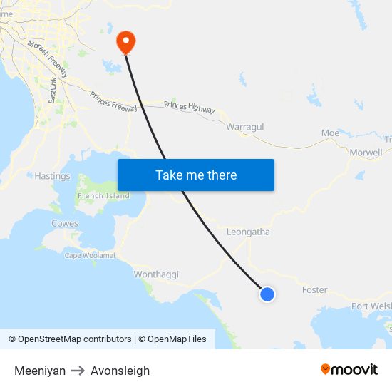 Meeniyan to Avonsleigh map