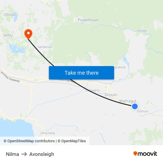 Nilma to Avonsleigh map