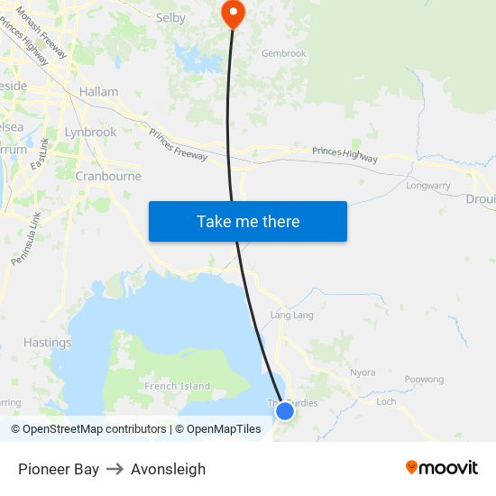 Pioneer Bay to Avonsleigh map