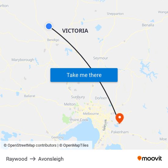 Raywood to Avonsleigh map