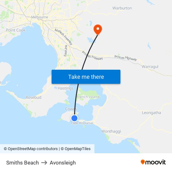 Smiths Beach to Avonsleigh map